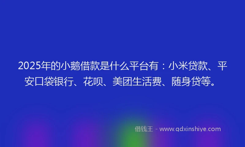 2025年的小鹅借款是什么平台有：小米贷款、平安口袋银行、花呗、美团生活费、随身贷等。