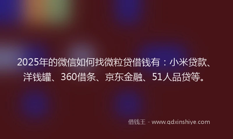 2025年的微信如何找微粒贷借钱有：小米贷款、洋钱罐、360借条、京东金融、51人品贷等。