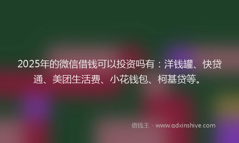 2025年的微信借钱可以投资吗有：洋钱罐、快贷通、美团生活费、小花钱包、柯基贷等。