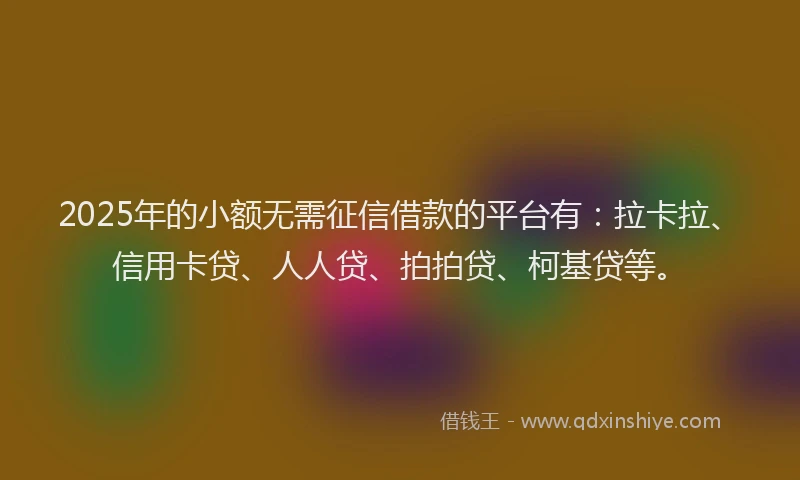 2025年的小额无需征信借款的平台有：拉卡拉、信用卡贷、人人贷、拍拍贷、柯基贷等。