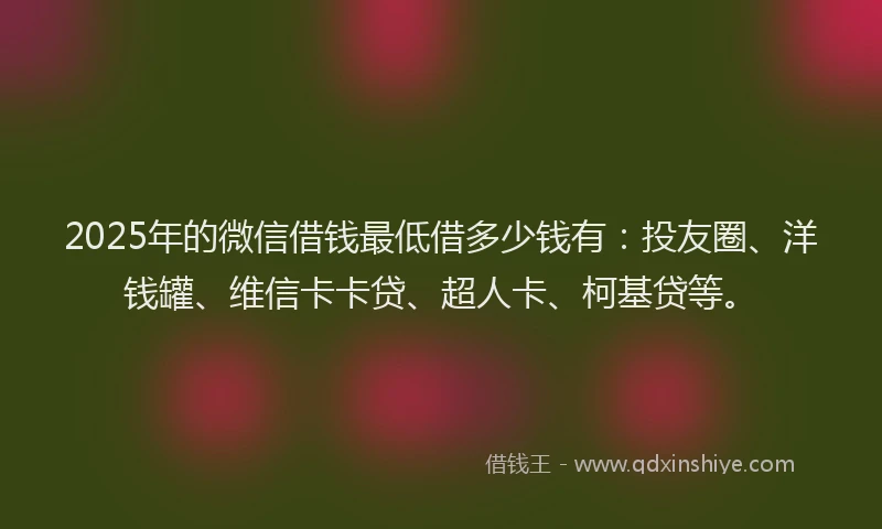 2025年的微信借钱最低借多少钱有：投友圈、洋钱罐、维信卡卡贷、超人卡、柯基贷等。