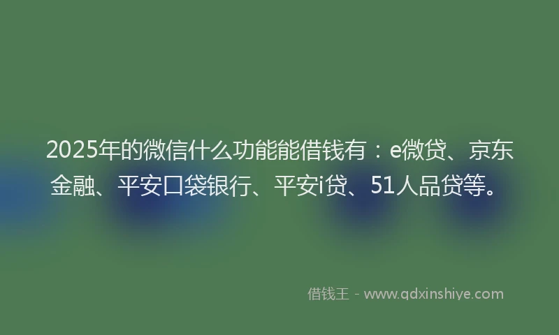2025年的微信什么功能能借钱有：e微贷、京东金融、平安口袋银行、平安i贷、51人品贷等。