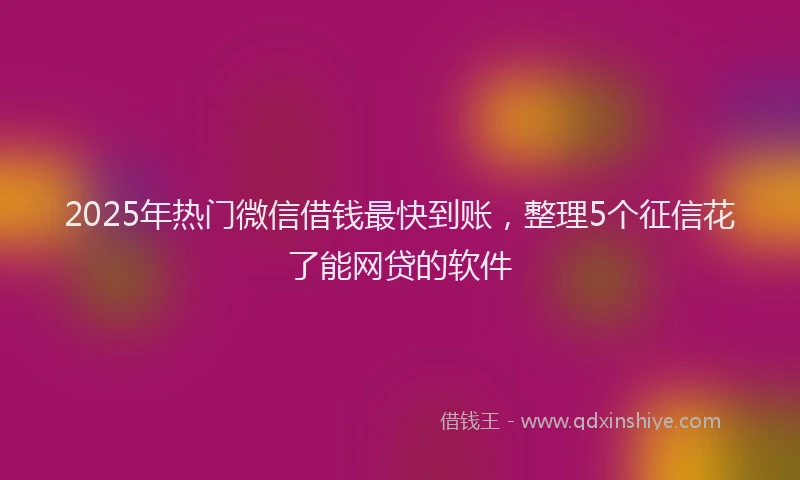 2025年热门微信借钱最快到账，整理5个征信花了能网贷的软件