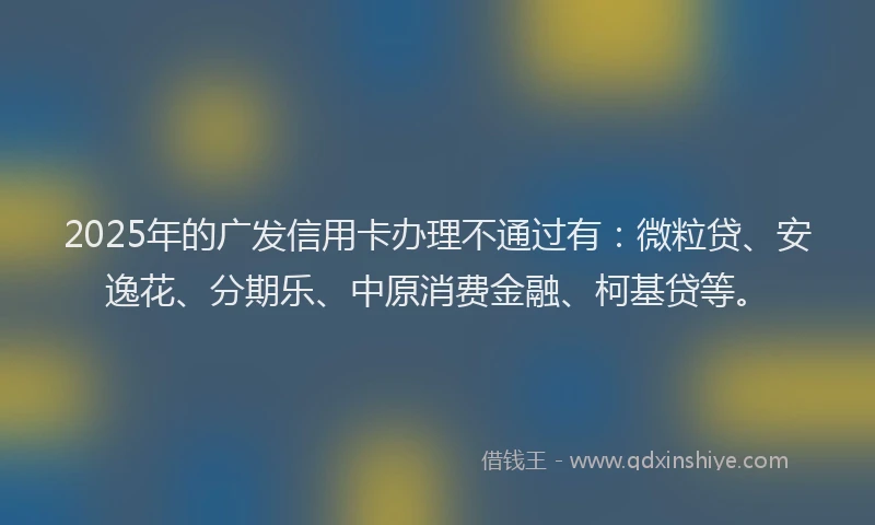 2025年的广发信用卡办理不通过有：微粒贷、安逸花、分期乐、中原消费金融、柯基贷等。