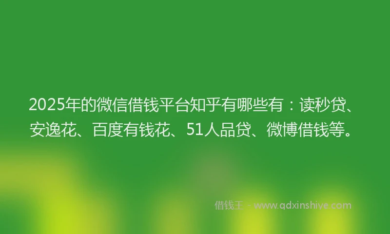 2025年的微信借钱平台知乎有哪些有：读秒贷、安逸花、百度有钱花、51人品贷、微博借钱等。