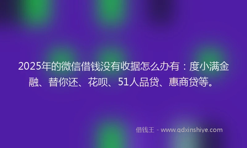 2025年的微信借钱没有收据怎么办有：度小满金融、替你还、花呗、51人品贷、惠商贷等。