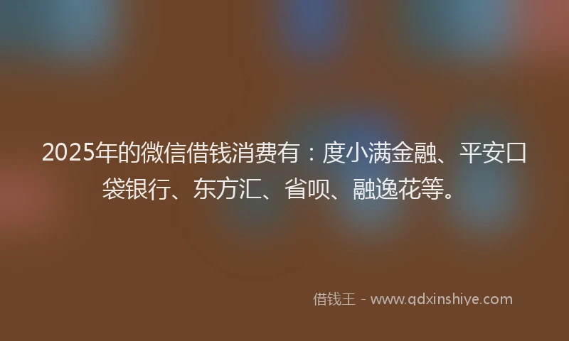 2025年的微信借钱消费有：度小满金融、平安口袋银行、东方汇、省呗、融逸花等。