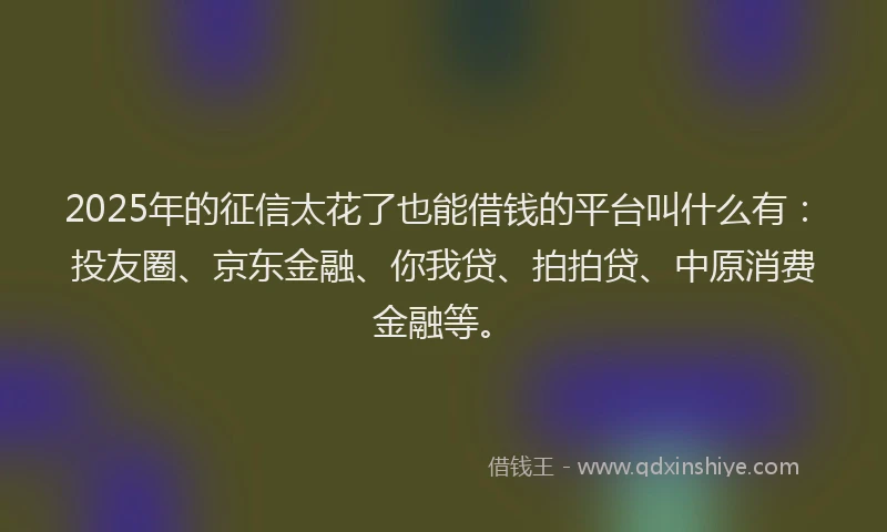 2025年的征信太花了也能借钱的平台叫什么有：投友圈、京东金融、你我贷、拍拍贷、中原消费金融等。