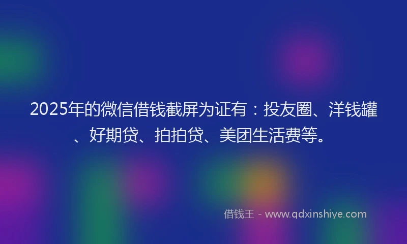 2025年的微信借钱截屏为证有：投友圈、洋钱罐、好期贷、拍拍贷、美团生活费等。