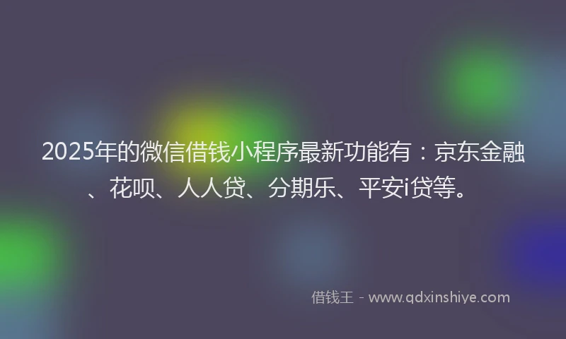 2025年的微信借钱小程序最新功能有：京东金融、花呗、人人贷、分期乐、平安i贷等。