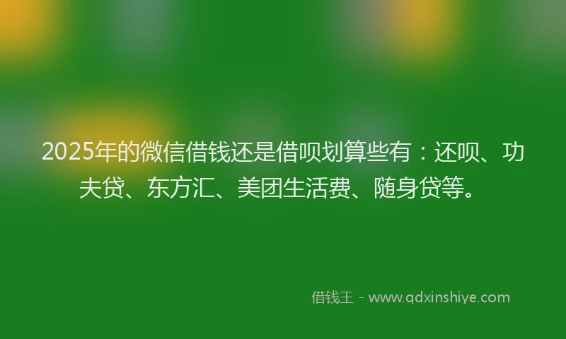 2025年的微信借钱还是借呗划算些有：还呗、功夫贷、东方汇、美团生活费、随身贷等。