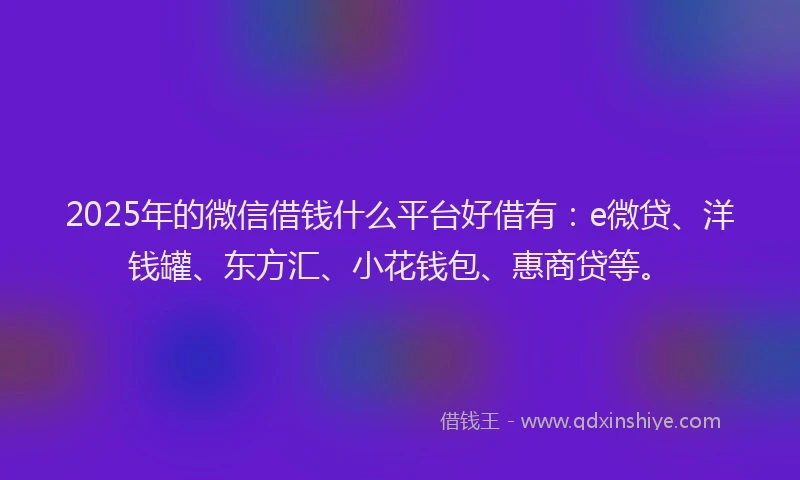 2025年的微信借钱什么平台好借有：e微贷、洋钱罐、东方汇、小花钱包、惠商贷等。