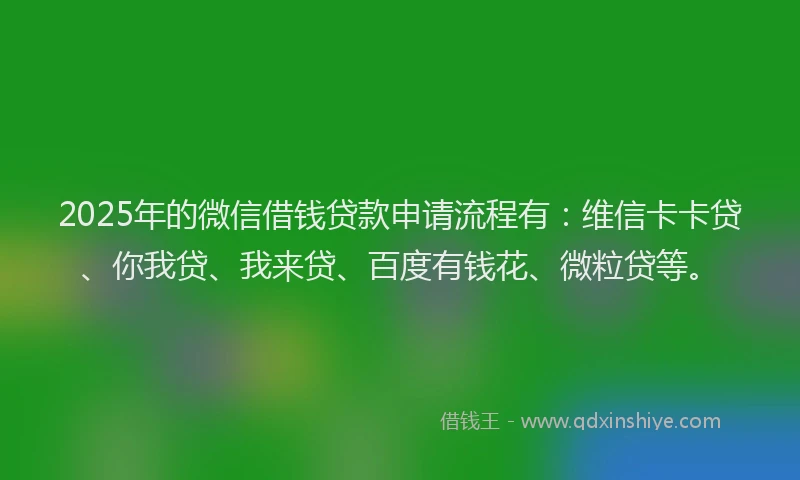 2025年的微信借钱贷款申请流程有：维信卡卡贷、你我贷、我来贷、百度有钱花、微粒贷等。
