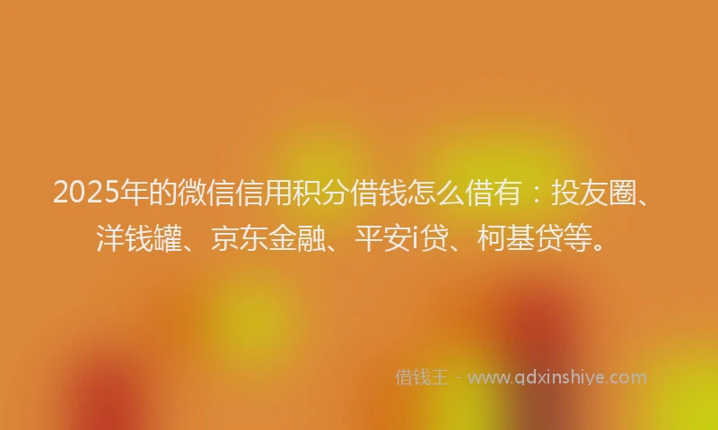 2025年的微信信用积分借钱怎么借有：投友圈、洋钱罐、京东金融、平安i贷、柯基贷等。