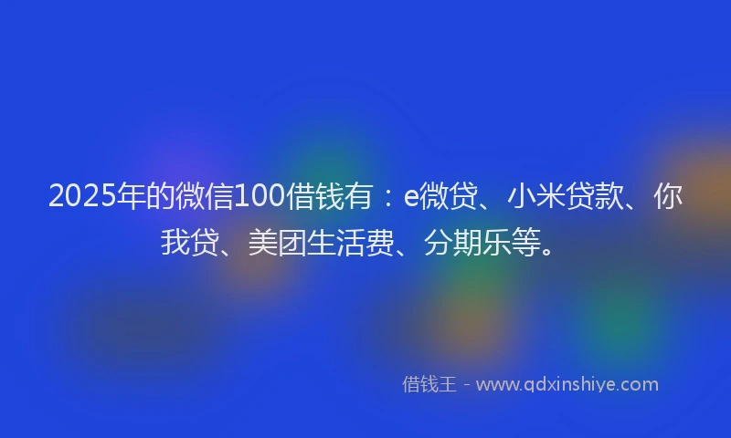 2025年的微信100借钱有：e微贷、小米贷款、你我贷、美团生活费、分期乐等。