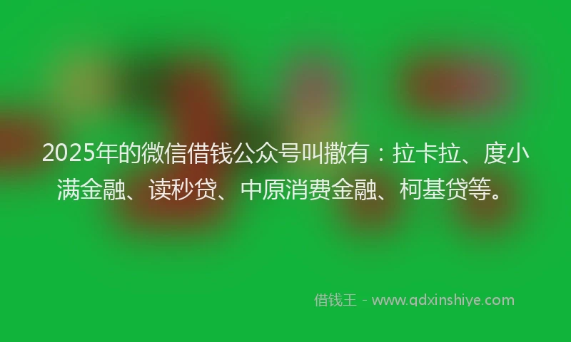 2025年的微信借钱公众号叫撒有：拉卡拉、度小满金融、读秒贷、中原消费金融、柯基贷等。