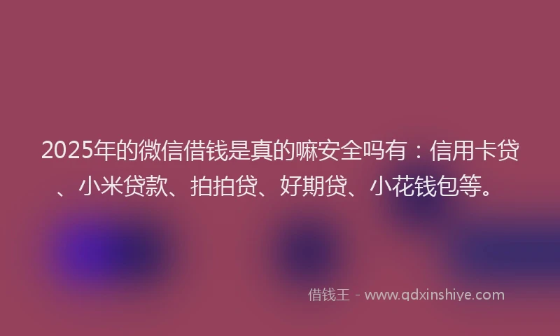 2025年的微信借钱是真的嘛安全吗有：信用卡贷、小米贷款、拍拍贷、好期贷、小花钱包等。