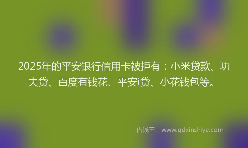 2025年的平安银行信用卡被拒有：小米贷款、功夫贷、百度有钱花、平安i贷、小花钱包等。