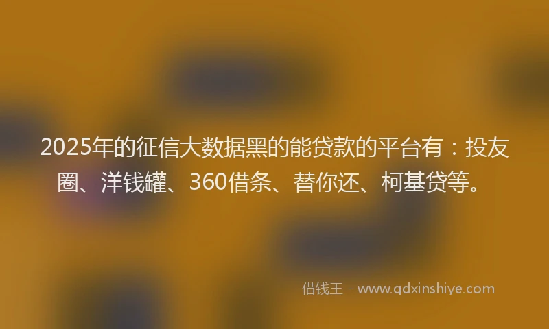 2025年的征信大数据黑的能贷款的平台有：投友圈、洋钱罐、360借条、替你还、柯基贷等。
