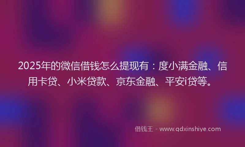 2025年的微信借钱怎么提现有：度小满金融、信用卡贷、小米贷款、京东金融、平安i贷等。