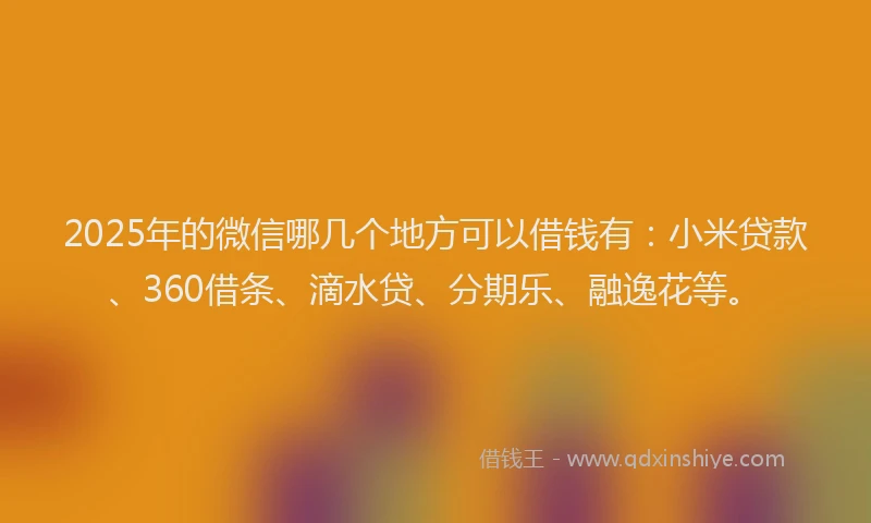 2025年的微信哪几个地方可以借钱有：小米贷款、360借条、滴水贷、分期乐、融逸花等。