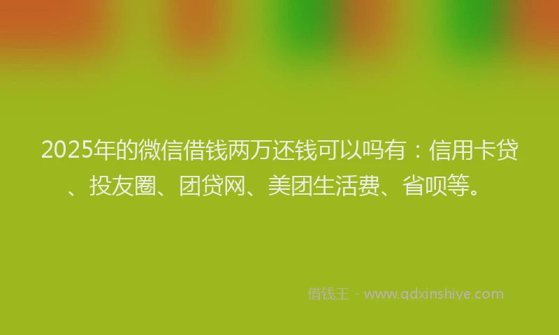 2025年的微信借钱两万还钱可以吗有：信用卡贷、投友圈、团贷网、美团生活费、省呗等。