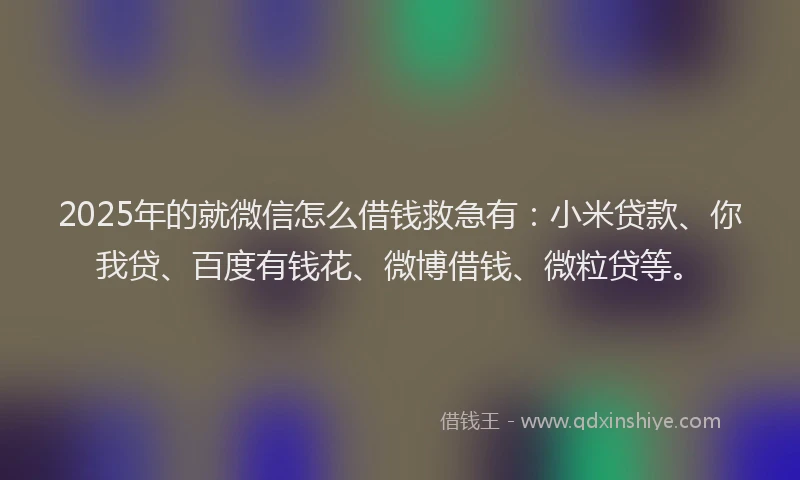 2025年的就微信怎么借钱救急有：小米贷款、你我贷、百度有钱花、微博借钱、微粒贷等。