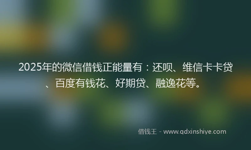 2025年的微信借钱正能量有：还呗、维信卡卡贷、百度有钱花、好期贷、融逸花等。