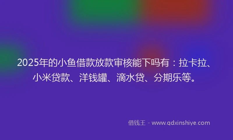 2025年的小鱼借款放款审核能下吗有：拉卡拉、小米贷款、洋钱罐、滴水贷、分期乐等。