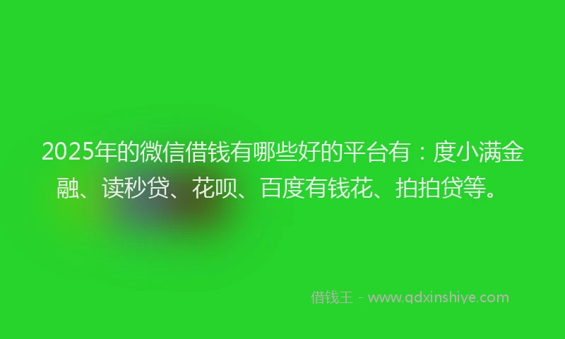 2025年的微信借钱有哪些好的平台有：度小满金融、读秒贷、花呗、百度有钱花、拍拍贷等。