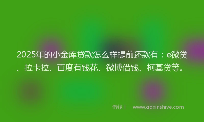 2025年的小金库贷款怎么样提前还款有：e微贷、拉卡拉、百度有钱花、微博借钱、柯基贷等。
