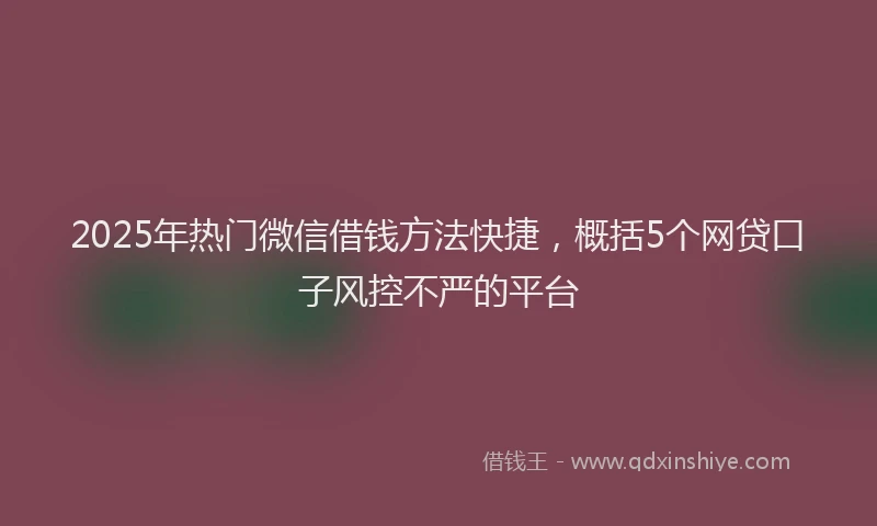 2025年热门微信借钱方法快捷，概括5个网贷口子风控不严的平台