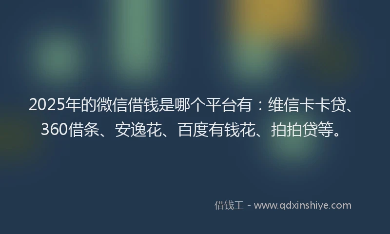 2025年的微信借钱是哪个平台有：维信卡卡贷、360借条、安逸花、百度有钱花、拍拍贷等。