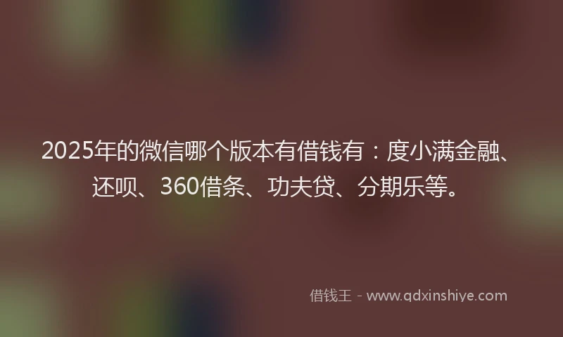 2025年的微信哪个版本有借钱有：度小满金融、还呗、360借条、功夫贷、分期乐等。