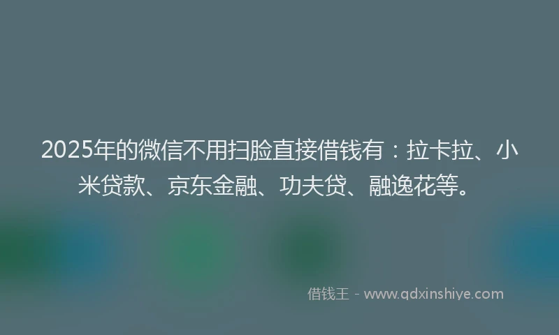 2025年的微信不用扫脸直接借钱有：拉卡拉、小米贷款、京东金融、功夫贷、融逸花等。