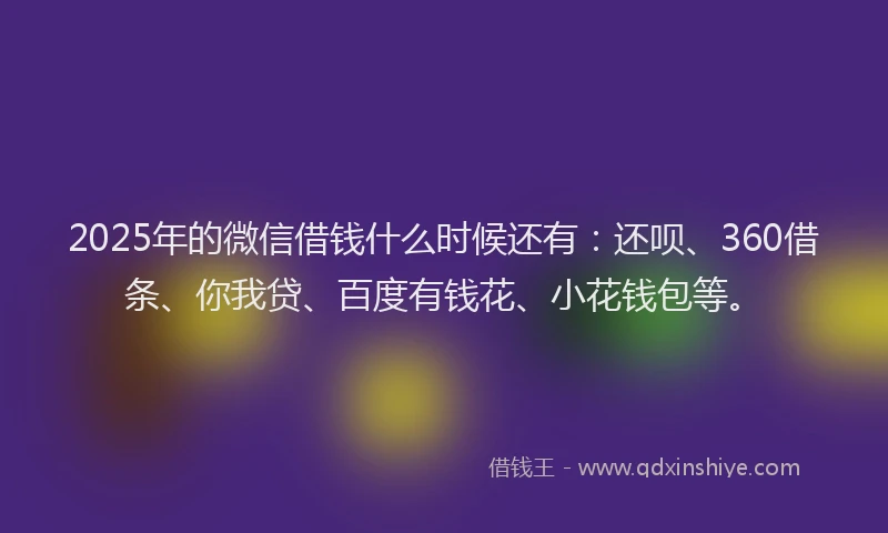 2025年的微信借钱什么时候还有：还呗、360借条、你我贷、百度有钱花、小花钱包等。