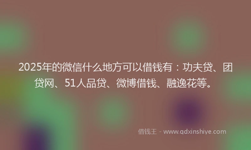 2025年的微信什么地方可以借钱有：功夫贷、团贷网、51人品贷、微博借钱、融逸花等。