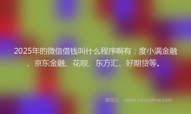 2025年的微信借钱叫什么程序啊有：度小满金融、京东金融、花呗、东方汇、好期贷等。