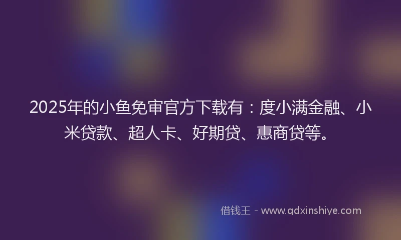 2025年的小鱼免审官方下载有：度小满金融、小米贷款、超人卡、好期贷、惠商贷等。