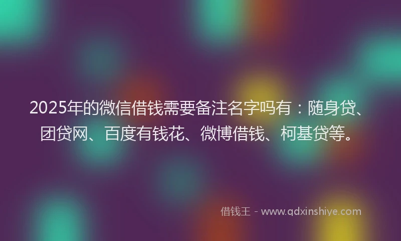 2025年的微信借钱需要备注名字吗有：随身贷、团贷网、百度有钱花、微博借钱、柯基贷等。