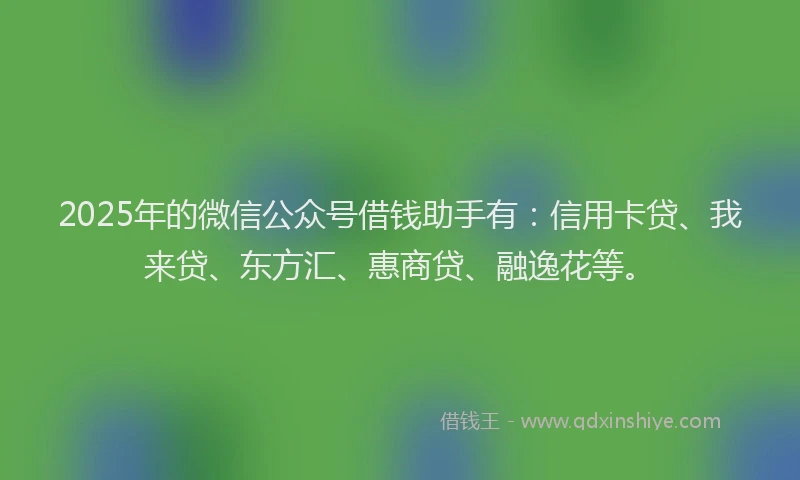 2025年的微信公众号借钱助手有：信用卡贷、我来贷、东方汇、惠商贷、融逸花等。