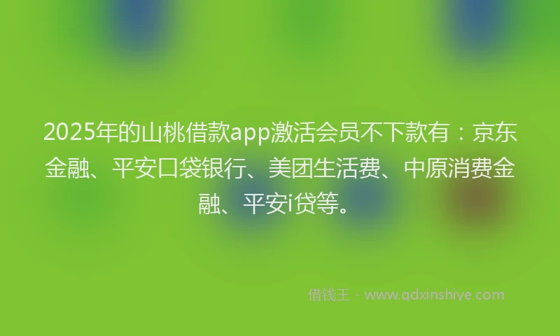 2025年的山桃借款app激活会员不下款有：京东金融、平安口袋银行、美团生活费、中原消费金融、平安i贷等。