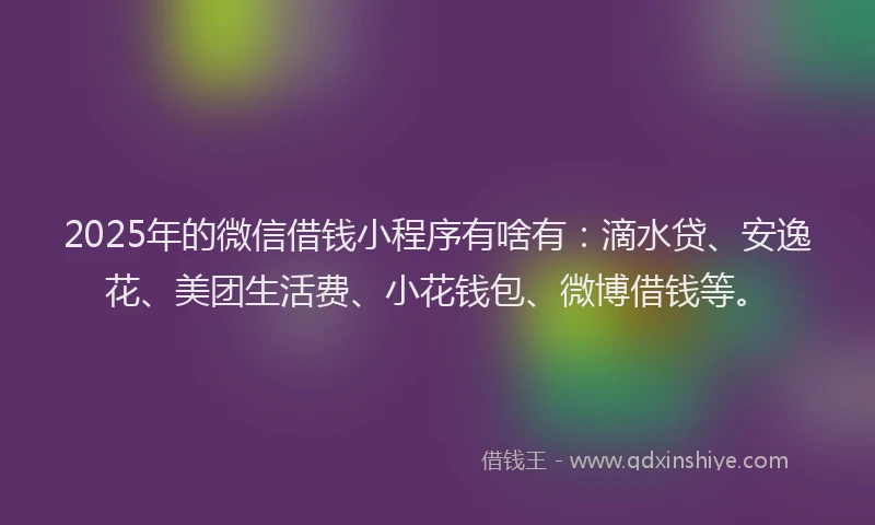 2025年的微信借钱小程序有啥有：滴水贷、安逸花、美团生活费、小花钱包、微博借钱等。