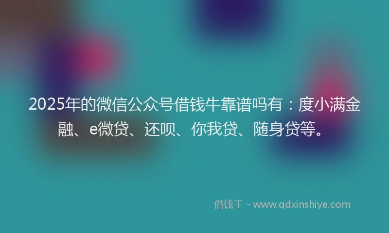 2025年的微信公众号借钱牛靠谱吗有：度小满金融、e微贷、还呗、你我贷、随身贷等。