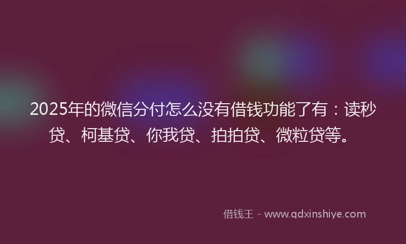 2025年的微信分付怎么没有借钱功能了有：读秒贷、柯基贷、你我贷、拍拍贷、微粒贷等。
