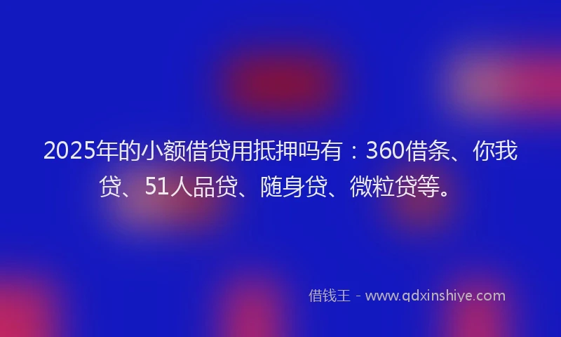 2025年的小额借贷用抵押吗有：360借条、你我贷、51人品贷、随身贷、微粒贷等。