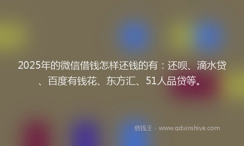 2025年的微信借钱怎样还钱的有：还呗、滴水贷、百度有钱花、东方汇、51人品贷等。