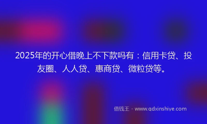 2025年的开心借晚上不下款吗有：信用卡贷、投友圈、人人贷、惠商贷、微粒贷等。