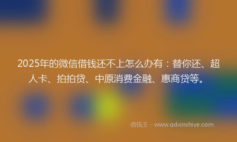 2025年的微信借钱还不上怎么办有：替你还、超人卡、拍拍贷、中原消费金融、惠商贷等。