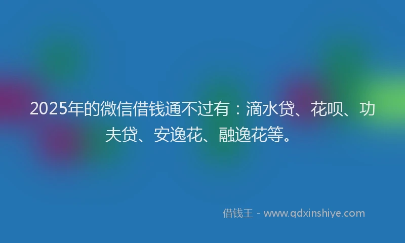 2025年的微信借钱通不过有：滴水贷、花呗、功夫贷、安逸花、融逸花等。